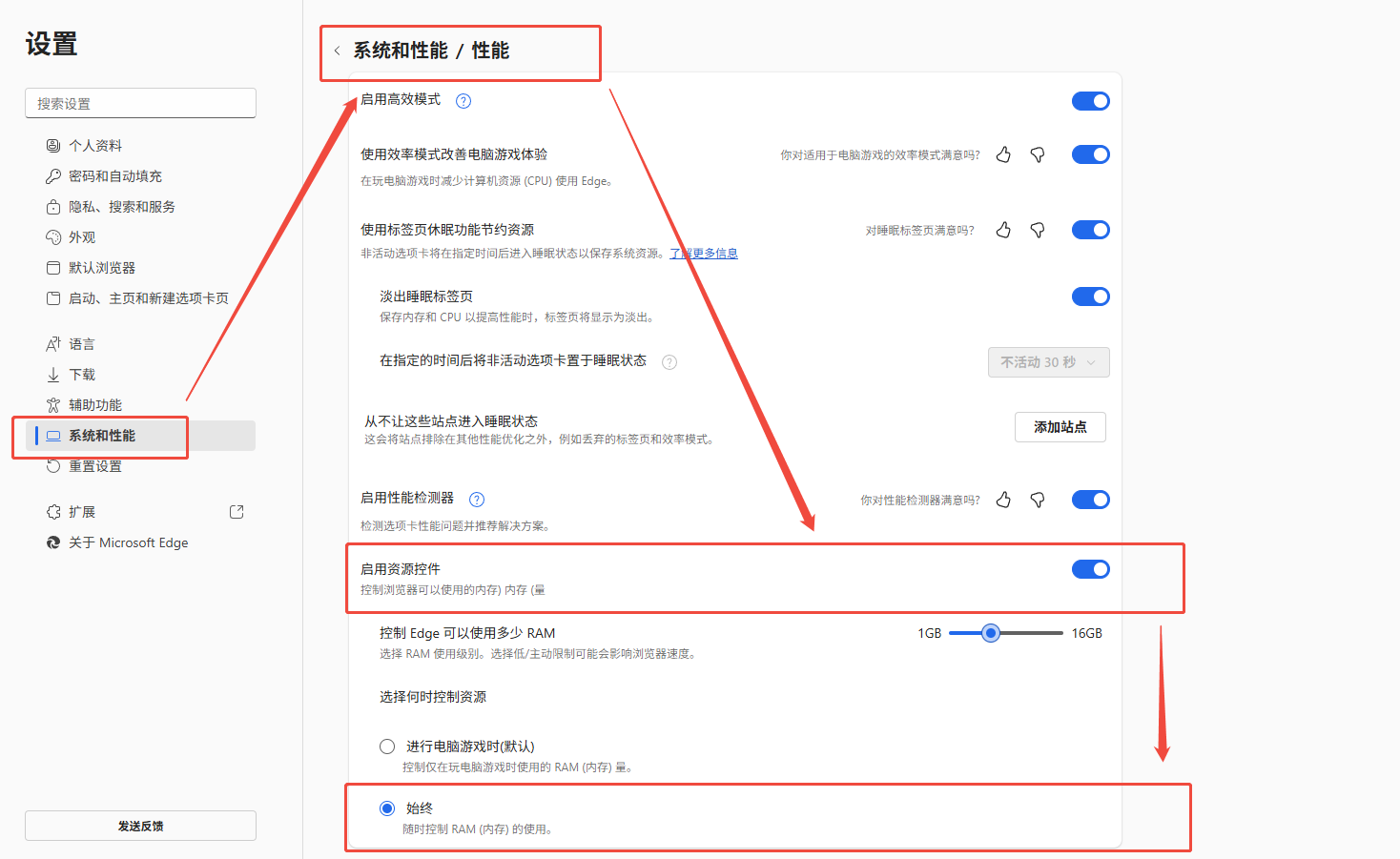 edge中限制内存占用